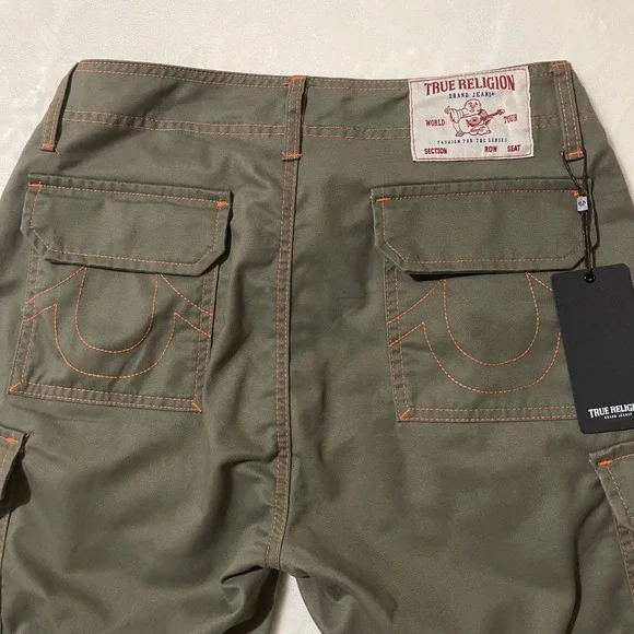 True Religion Mens Cargo Pants Kalamata Papaya Orange Contrast Stitch Size 28 - Picture 7 of 12